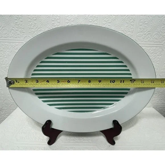 Rauschert Culinary Editions Porcelain Service Platter 14 Inch Green White Stripe